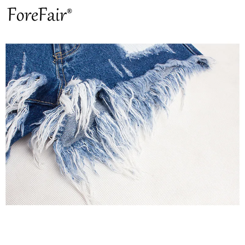 Forefair женские джинсовые шорты Синие рваные винтажные с кисточками летние 2018