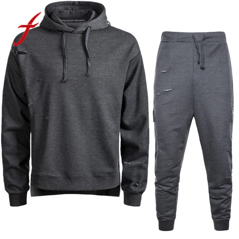 Dark Gray Мужская одежда, спортивный костюм, зимний костюм, повседневный однотонный топ и штаны, комплекты, спортивные костюмы, пуловер, модный костюм Harajuku ropa hombre - Цвет: Dark Gray