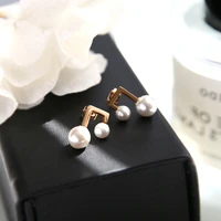 yun ruo 2018 new arrivals pearl musical note stud earring rose gold color woman girl gift party titanium steel jewelry not fade