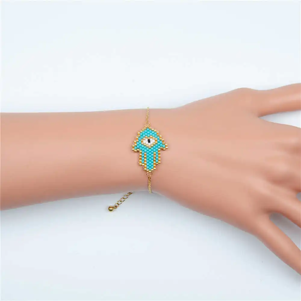 Браслет Shinus Miyuki, женские браслеты со сглаза, 5 шт./партия, Fatima Hand Pulsera Mujer,, бисер, ручная работа, ювелирные изделия Хамса - Окраска металла: green