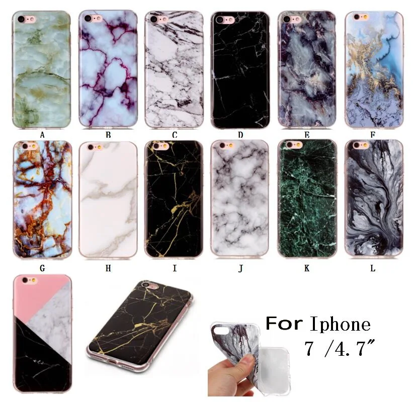 Newest For iphone 7 Luxury Blue White Green Black Marble Design Phone Case Apple Iphone7Plus Gloss TPU Soft Back Cover |