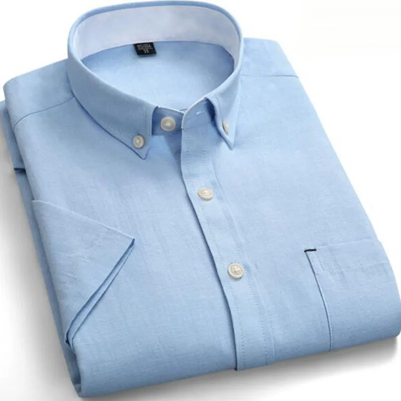 Рубашка мужская из чистого хлопка дышащая сорочка Slim Fit ткани Оксфорд с короткими