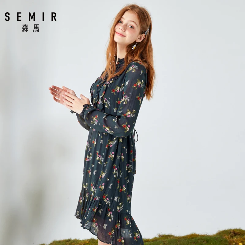 Женское платье SEMIR, Осеннее, новое, милое, Ретро стиль, с деревянными ушками, цветочное, приталенное, с длинным рукавом, феи, модное, сексуальное, вечерние