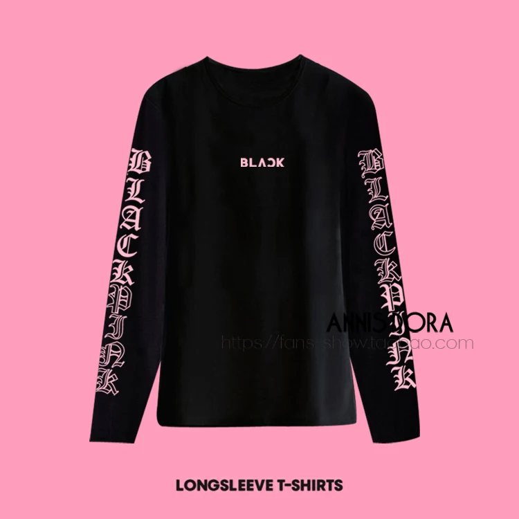 BLACKPINK в вашем регионе TOUR черная+ розовые длинные рукава футболка - Цвет: Черный