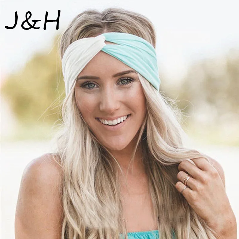 Женский Твист Тюрбан повязка на голову с бантами эластичная спортивная для йоги