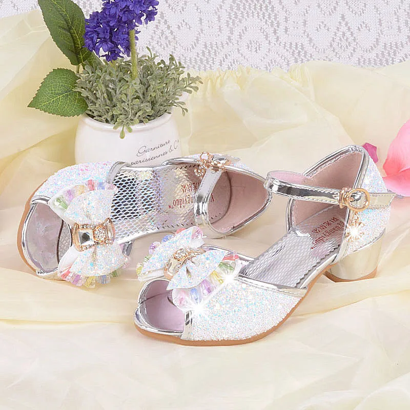 Синяя розовая серебряная блестящая детская обувь для вечеринки элегантные