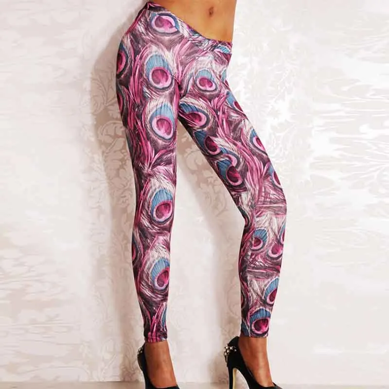 2019 Fashion Peacock Eye Spots Printing Leggings Women High Waist Sexy Slim Polyester Trousers Female Fitness Pants
