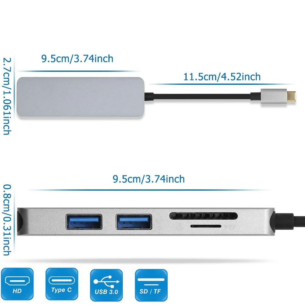 USBC к HDMI 2 USB 3 0 5Gbs SD TF слот для карт 4K 30Hz 1080P видео выход Type C 1 концентратор адаптер