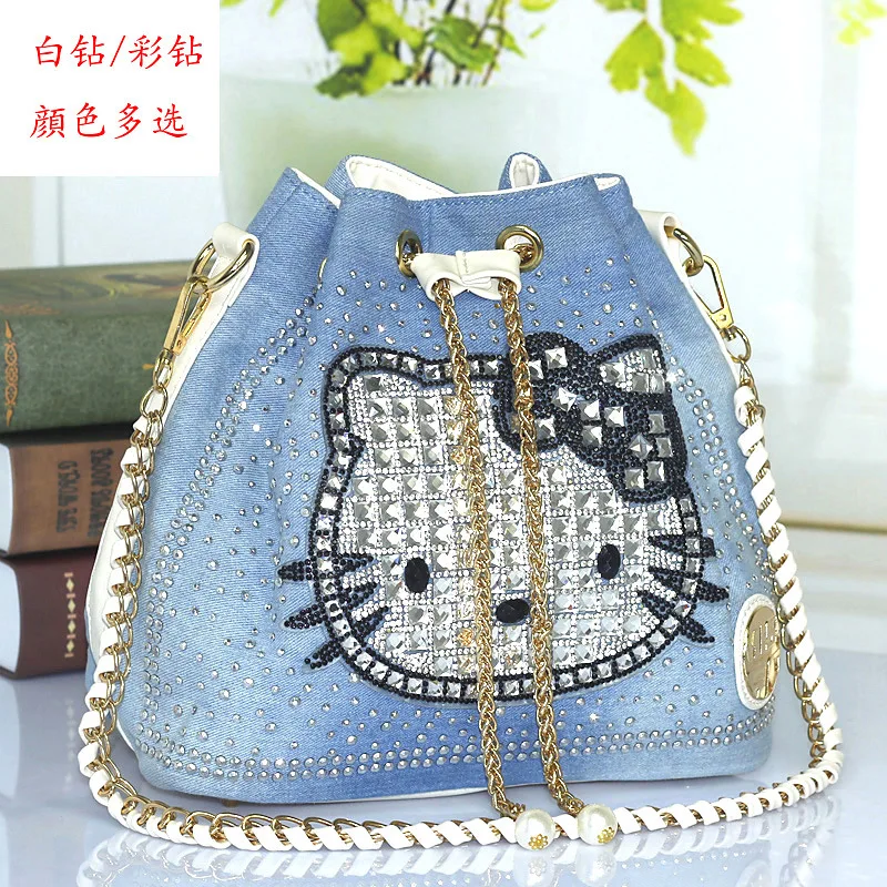 Модная Джинсовая Сумка-мешок высококачественные сумки на плечо с кошечкой