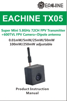 Новейшая модель; Eachine TX05 0,01/5/25/50/100/250 мВт переключаемый w/OSD AIO 5,8G 72CH VTX 600TVL NTSC Мини FPV Камера для дрона с дистанционным управлением