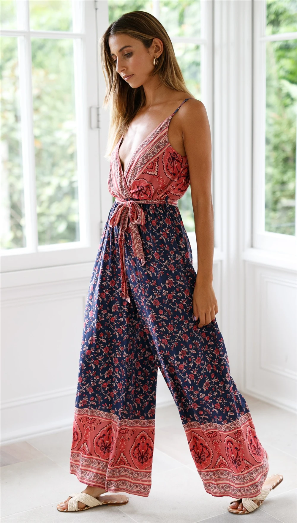 Новые горячие женские Boho V образным вырезом спинки без рукавов сексуальный комбинезон комбинезоны летние пляжные повседневные длинные брюки