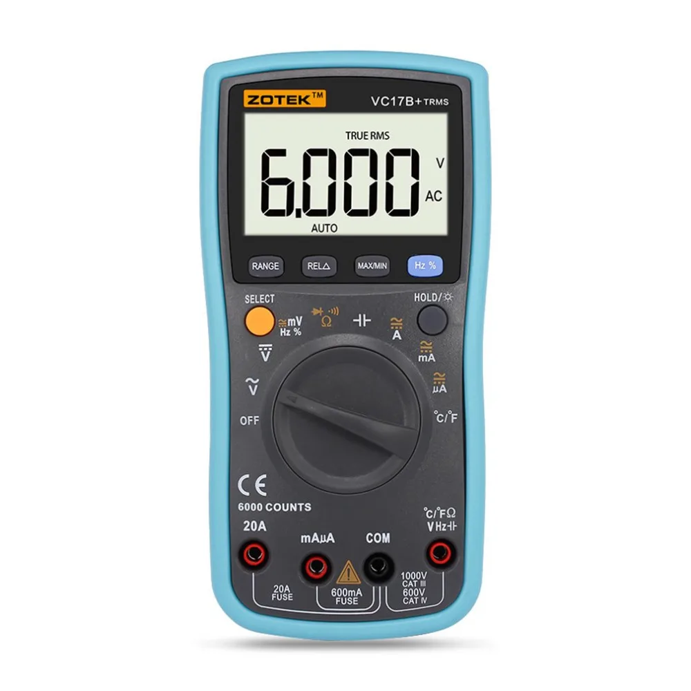 ZOTEK VC17B 6000 отсчетов цифровой мультиметр с подсветкой AC DC Амперметр Вольтметр Ом