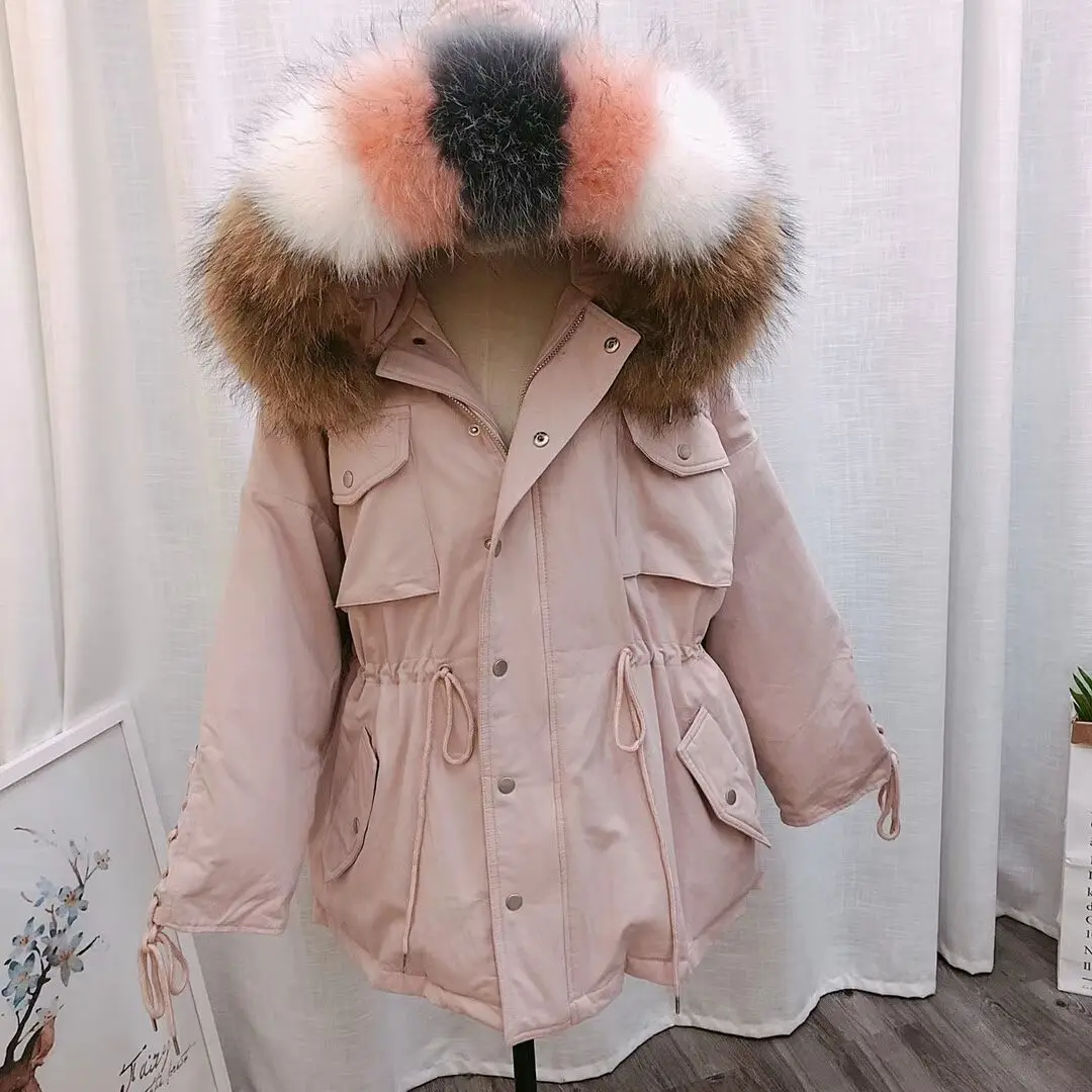 Fitaylor енота меховой воротник с капюшоном зимняя куртка пальто для женщин белая