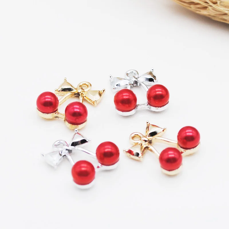 

10pc/pack Lovely UV Gold Silver Color Fruit Cherry Shape Enamel Charms DIY Necklace Bracelet Earring Pendant Accessories 14*17MM