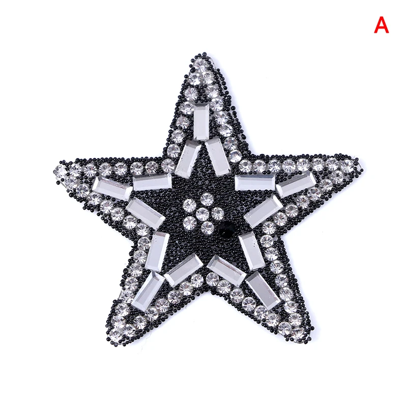 5.3x5.3cm Новые звезды нашивки джинсы мешок наклейки-заплатки для одежды Кристалл Роза украшения вышитые DIY черные и серебряные стразы - Цвет: 5.3x5.3cm