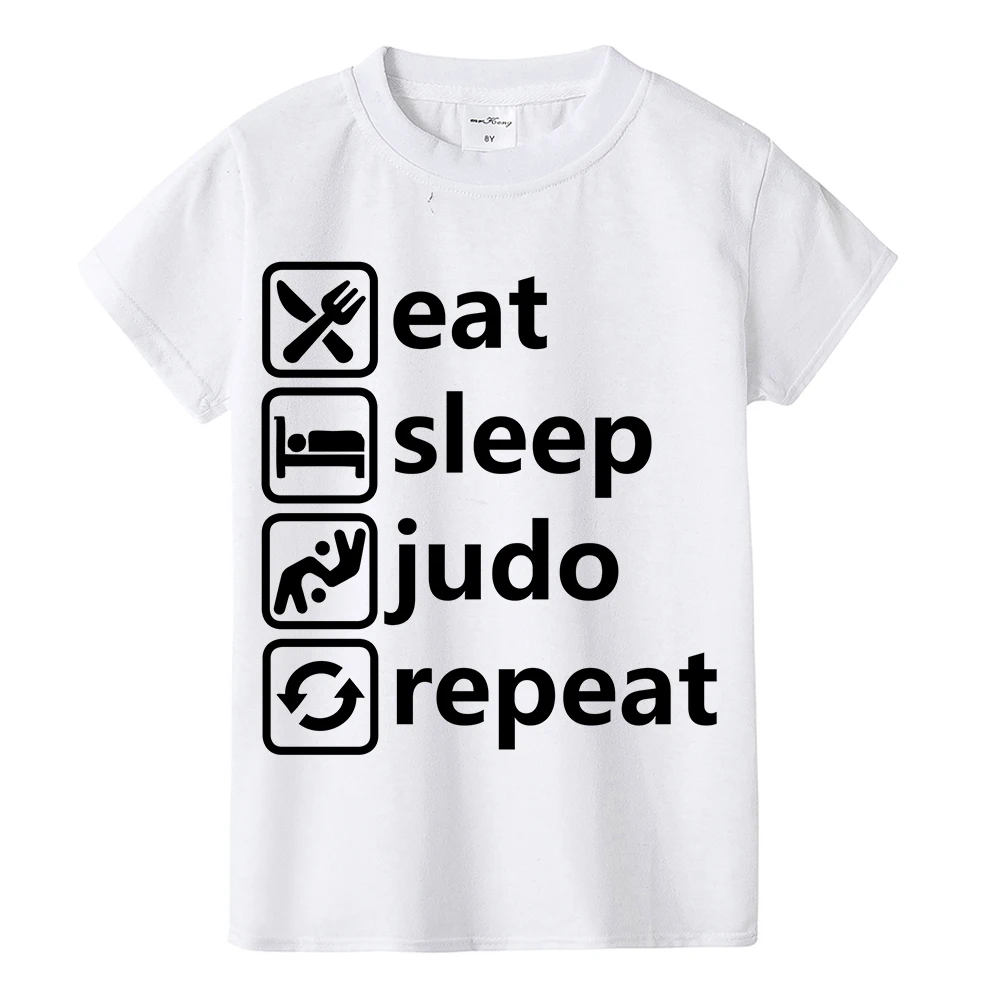 Детская футболка с надписью «Eat Sleep Judo Repeat»; детская футболка с забавным принтом для фанатов дзюдо; Повседневная футболка для мальчиков и девочек; модная летняя одежда для малышей - Цвет: KD87-KSTWH-