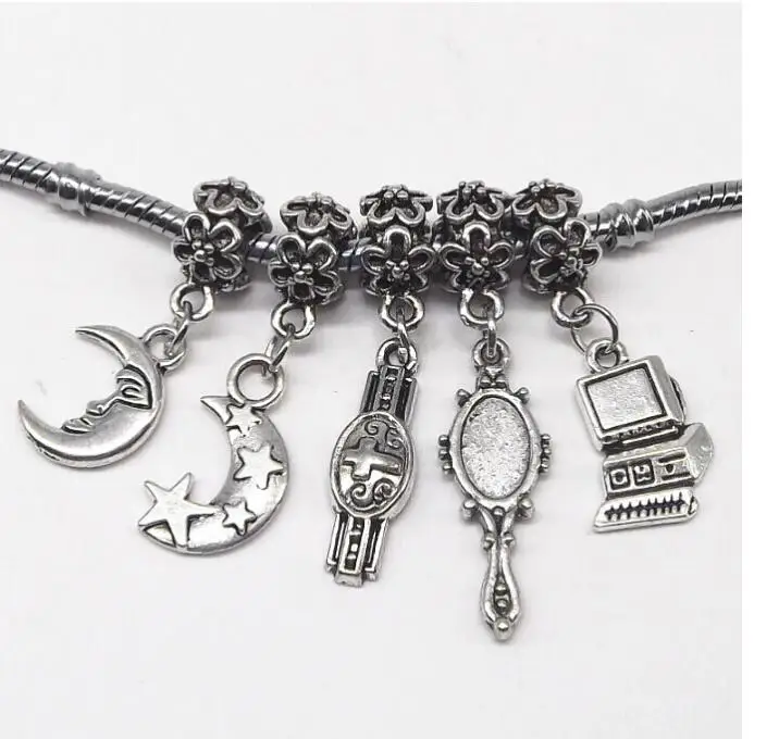 retro flower charms pendant beads 925 silver Macroporous DIY Fit Europe Bracelet exquisite big hole mix styles | Украшения и