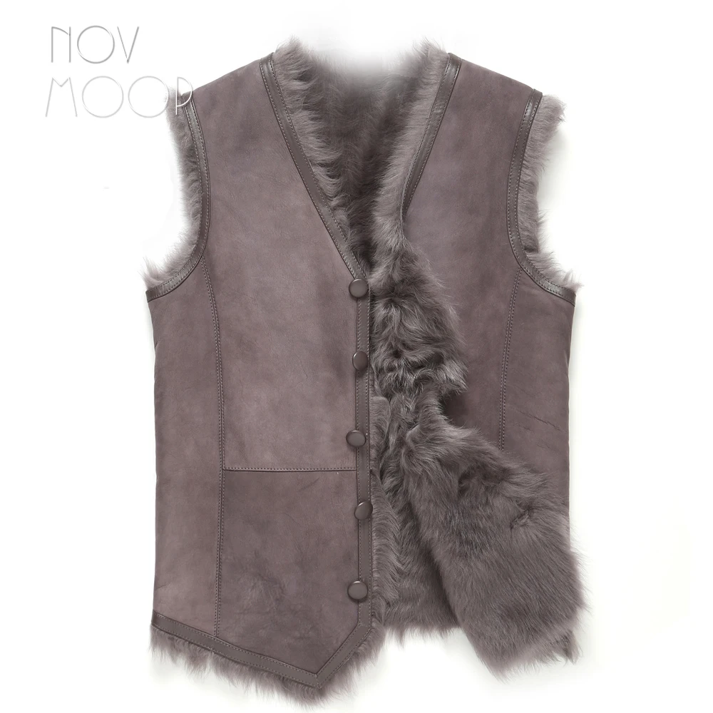 Men black camel grey genuine leather real lambskin shearling fur vest winter 100% wool coat jackets chalecos para hombre LT2622 | Мужская