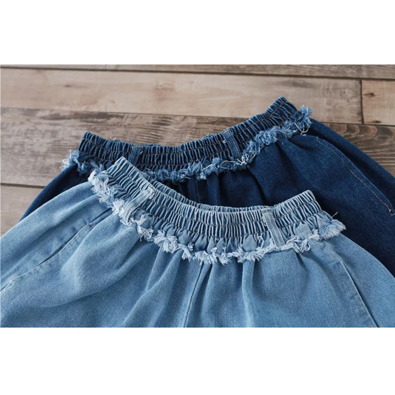 Шорты женские джинсовые с завышенной талией широкими штанинами | Женская одежда