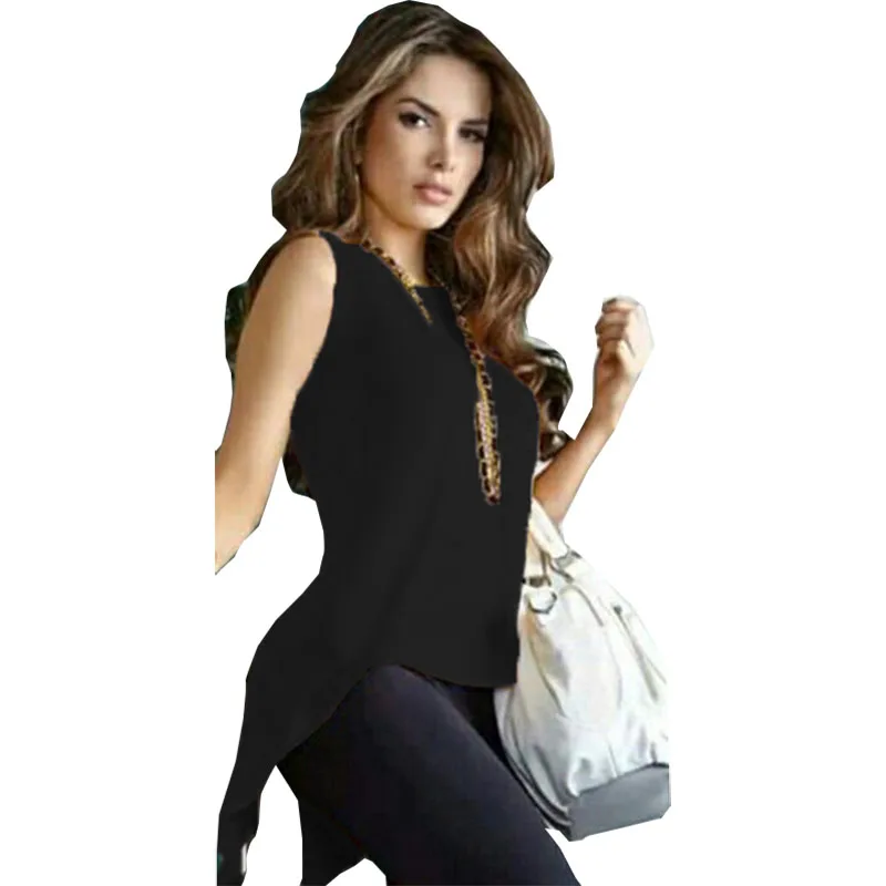 Новая женская футболка 2018 Повседневная однотонная уличная без рукавов с круглым