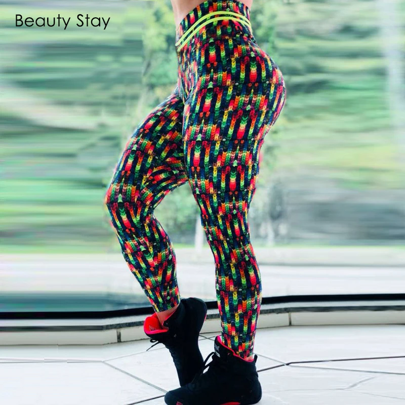 Женские разноцветные леггинсы beauty stay спортивные штаны с высокой талией и