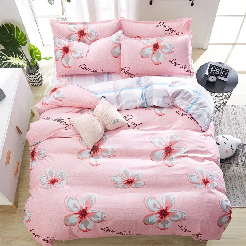 Solstice Bed Linen Mixed Color Cartoon Flowers Striped Lattice Style Cover Sheet Duvet Pillowcase 4pcs Bedding Set|4pcs bedding set|bedding setbed