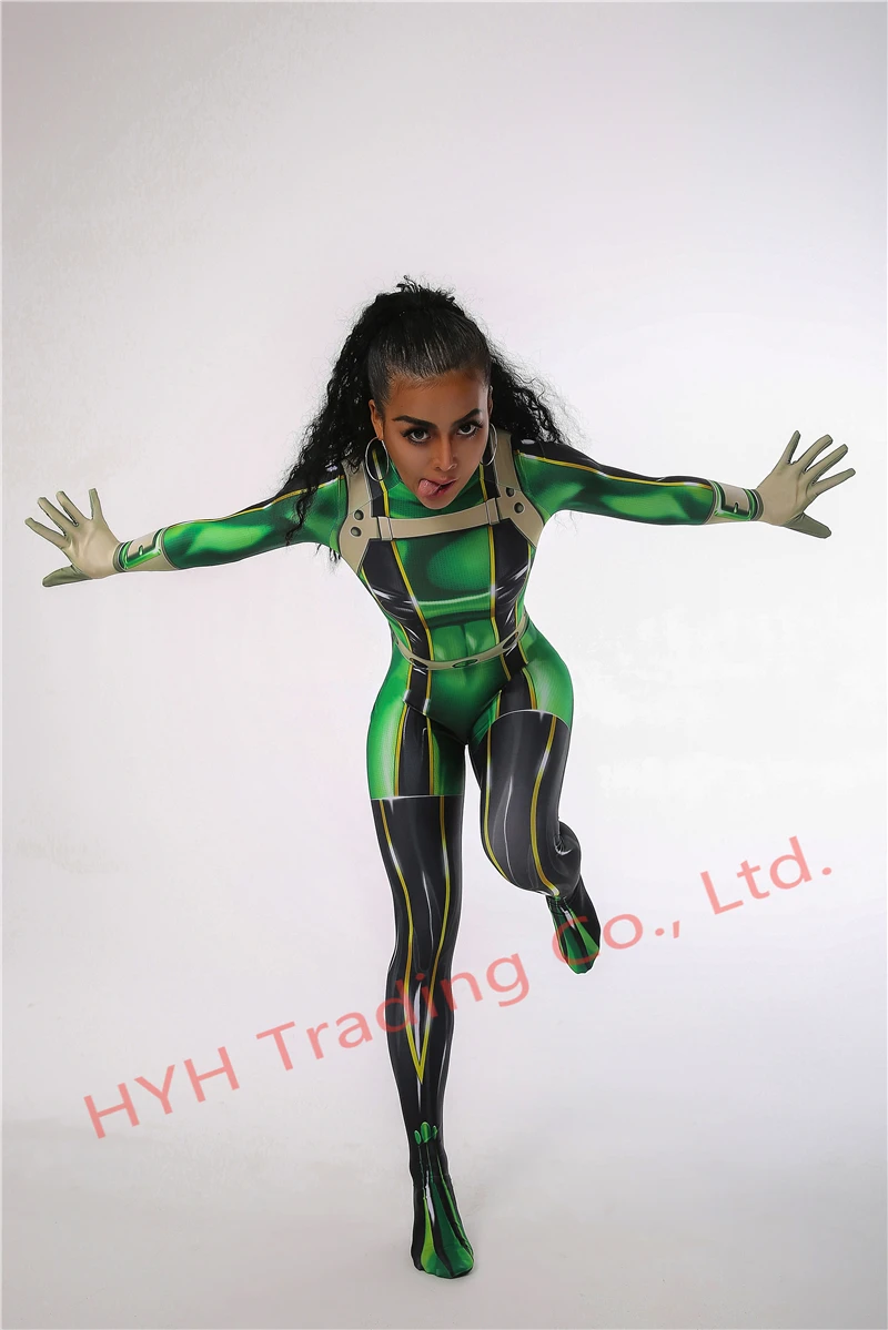 Ainiel My Hero Academy Froppy Tsuyu Asui, карнавальный костюм, спандекс, зентай, костюм для женщин и девочек, боди на Хэллоуин для детей и взрослых