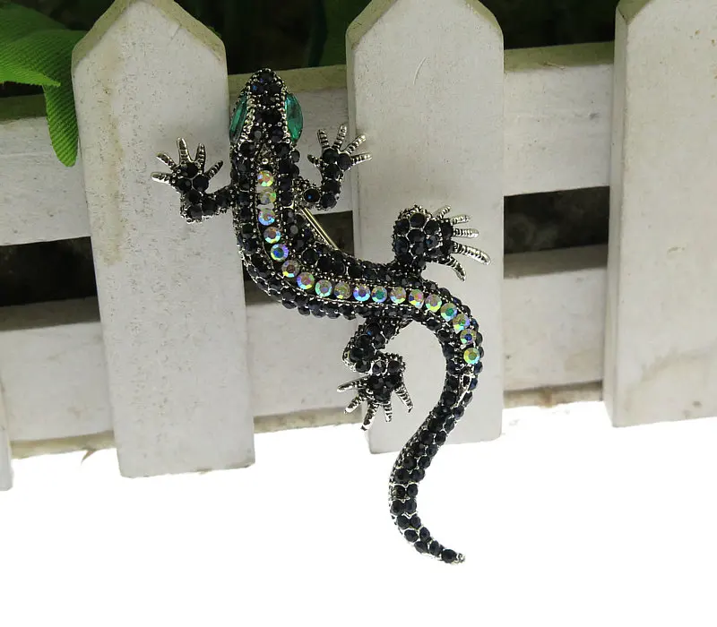 TianBo Стразы брошь ящерицы темно синего цвета тело зеленый глаз Gecko бижутерия