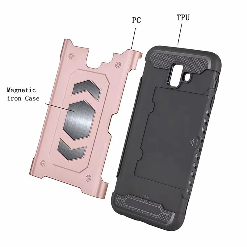 Heavy Duty Car Magnet Armor Case Shockproof Cover For Samsung Galaxy J3 J4 J6 Plus J8 2018 J5 2017 J7 Prime Back Card Slots | Мобильные