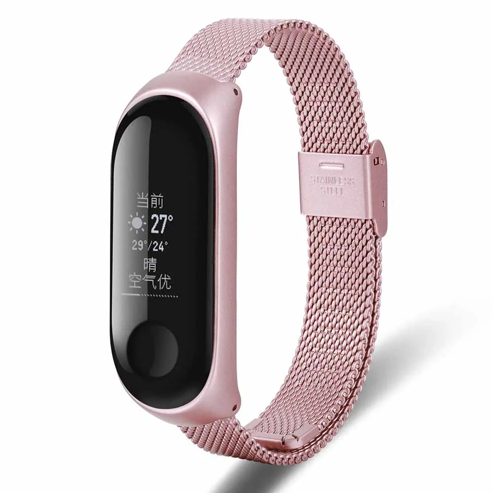 AK-Pink Для xiaomi mi band 3 ремешок из нержавеющей стали браслет mi band 3 металлический ремешок mi lanese наручные xiaomi 3 металлический ремешок - Цвет ремешка: AK-Pink