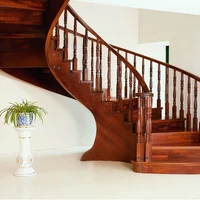 Solid wood  interior rotation stair pole armrest home stair railing  and rome column handrail spiral stair
