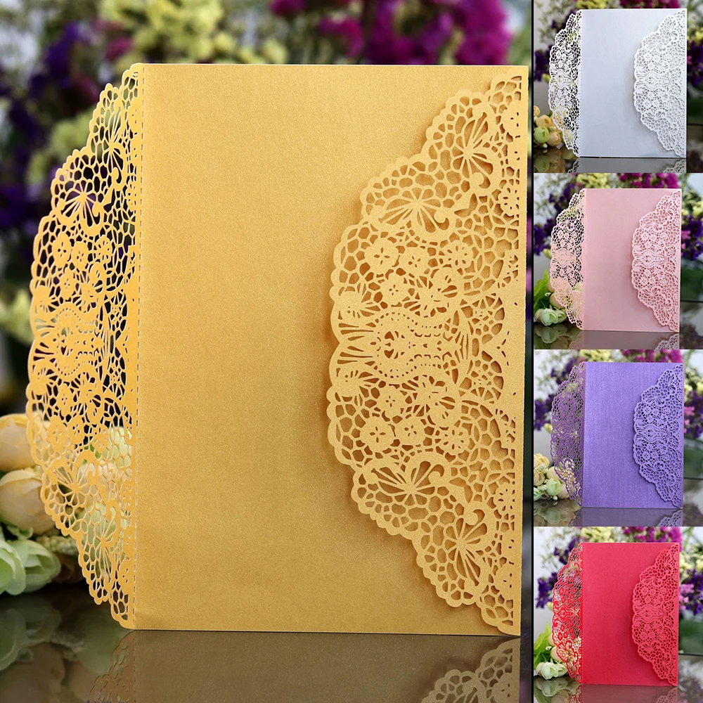 10 шт. золотисто-белые и т. Д. Роскошные цветочные лазерные свадебные