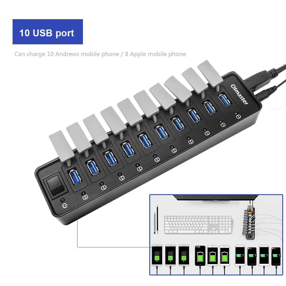 Oimaster USB 3.0 концентратор 10 Порты быстро Зарядное устройство 12 В 3A Портативный Splitter