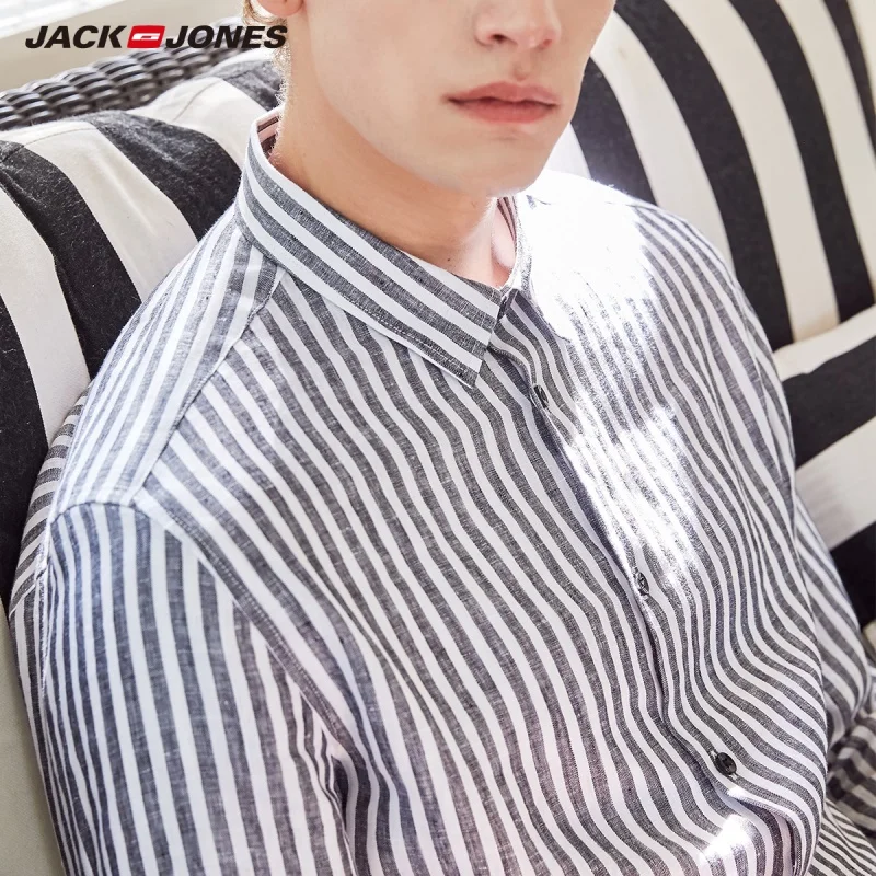 JackJones Men's 100% Cotton Printed Striped Shirt Basic Menswear E|219231501 | Мужская одежда