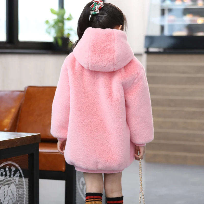 Осенне-зимнее Детское пальто из искусственного меха женское длинное кашемировое