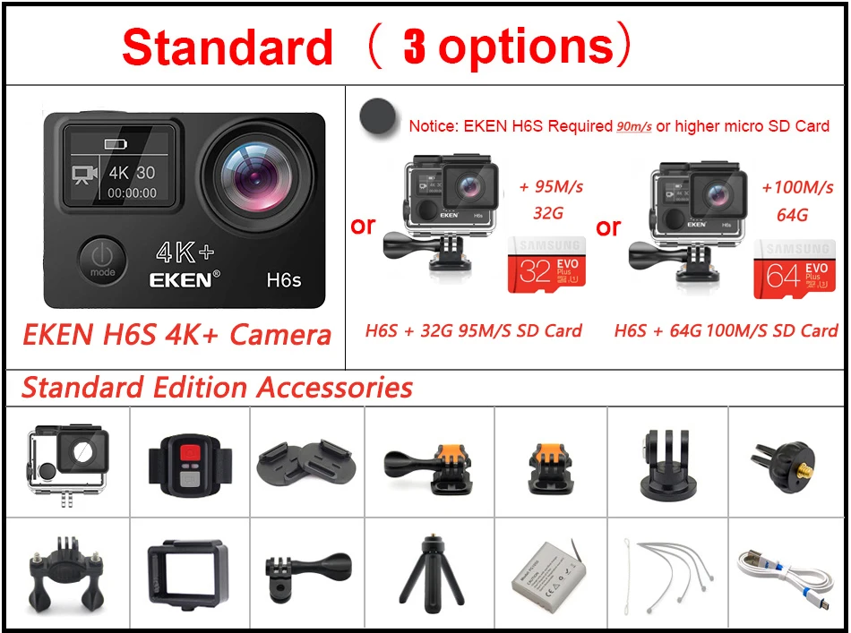 Eken H6s 4K+ Utral HD 14MP с дистанционным управлением EIS спортивная видеокамера Ambarella A12 Чип Wifi 30 м Водонепроницаемая экшн-камера Panasonic с датчиком