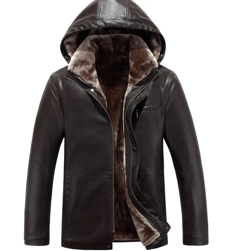 

S--4XL HOT / Winter Men's New Leisure Fashion Removable Cap Sheepskin Fur One Jacket