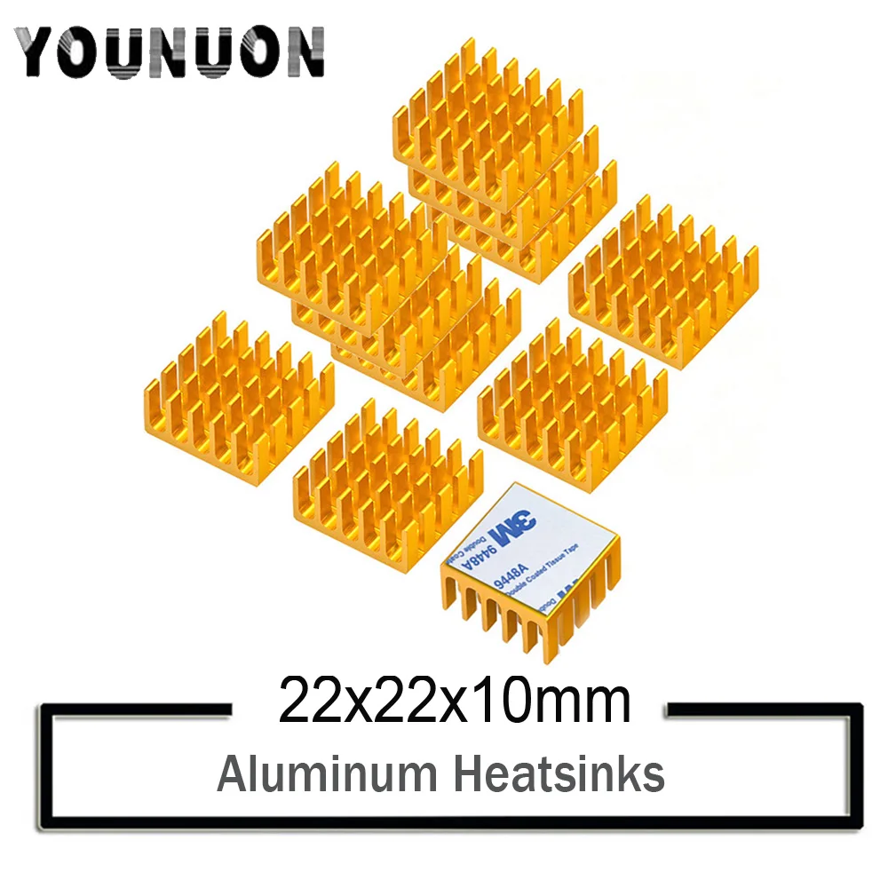10 шт. алюминиевый радиатор YOUNUON Golden 22x22x10 мм охлаждающая плата для Raspberry Pi VGA RAM IC Chips