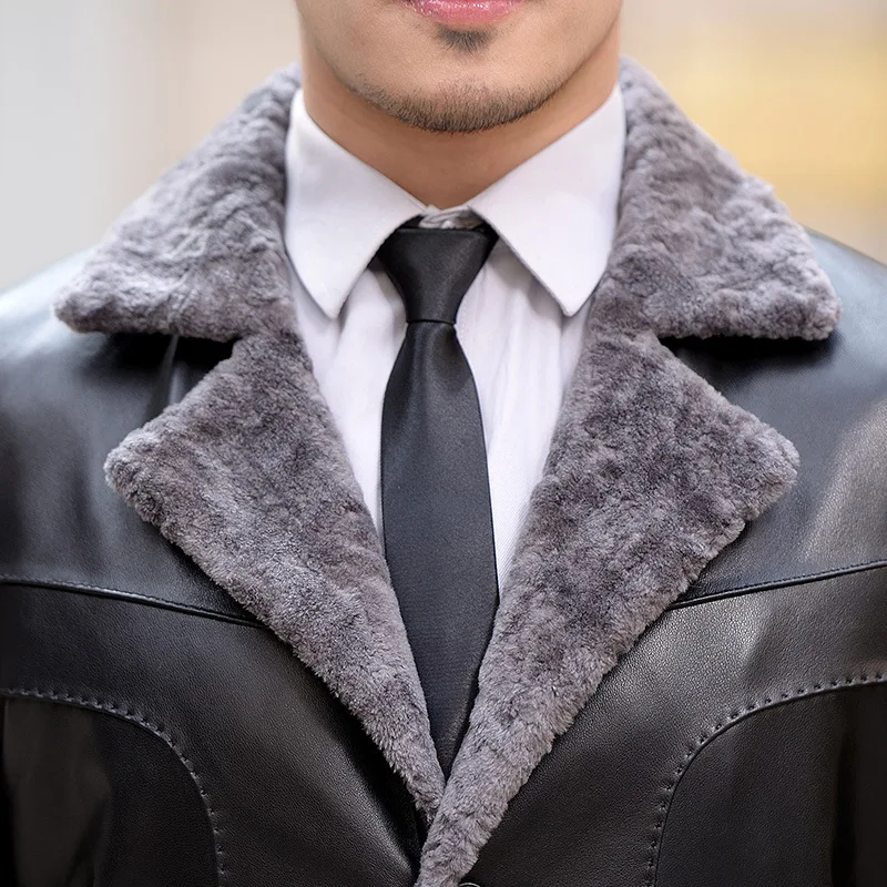 Зимняя кожаная мужская куртка из 100% шерсти байкерская Авиатор Куртки