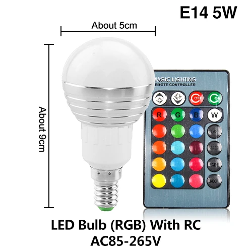 E14 5W With RC E27 E14 RGB светодиодный лампы дистанционного Управление лампа Цвет Magic Точечный светильник 3W 5W 10W светодиоидная лампа с регулируемой яркостью 24key светодиодный Ночной светильник 110 В 220 праздничные бар - Испускаемый цвет: E14 5W With RC