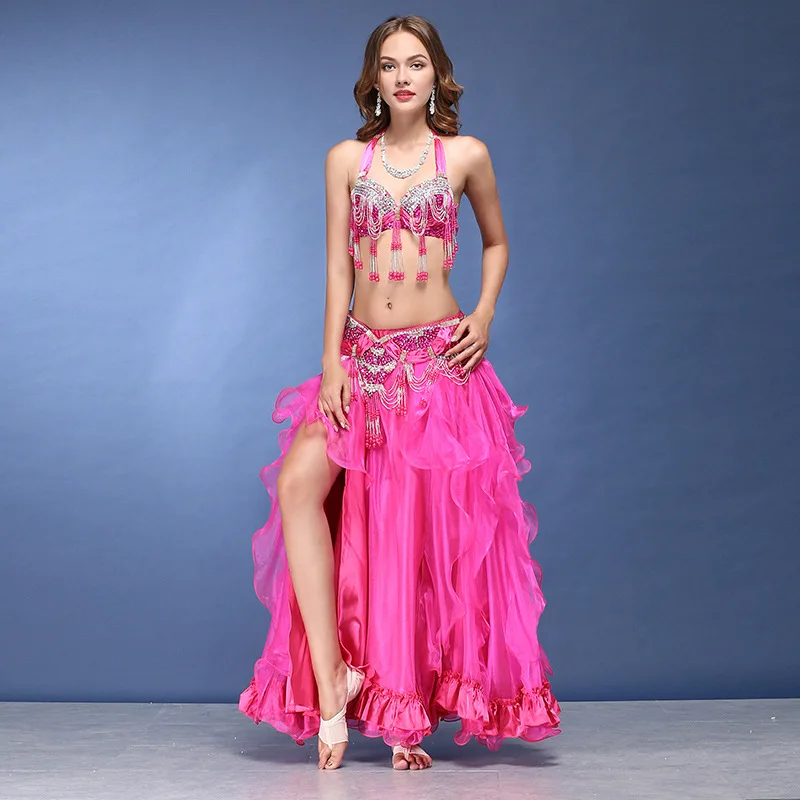 Hand Made Belly Dance Costumes 3pcs Girls New Suit Diamond Dancing Large Skirt Bra D-03333 | Тематическая одежда и