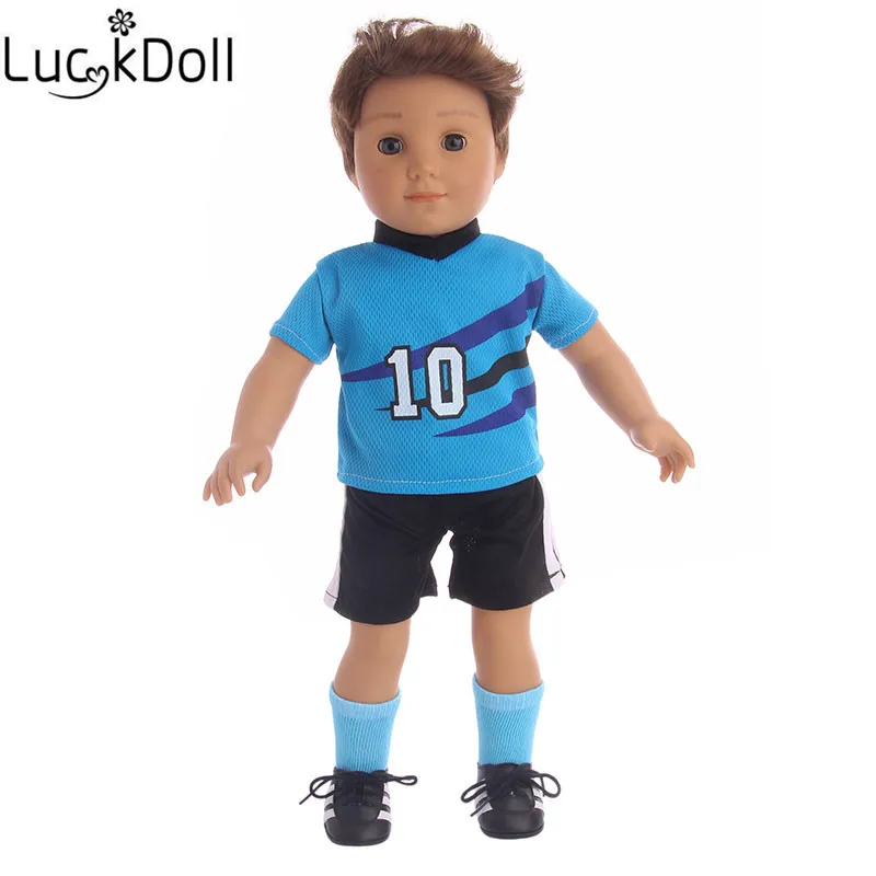LUCKDOLL модный новый ярко синий футбольный костюм 18 дюймов Logan Doll одежда аксессуары
