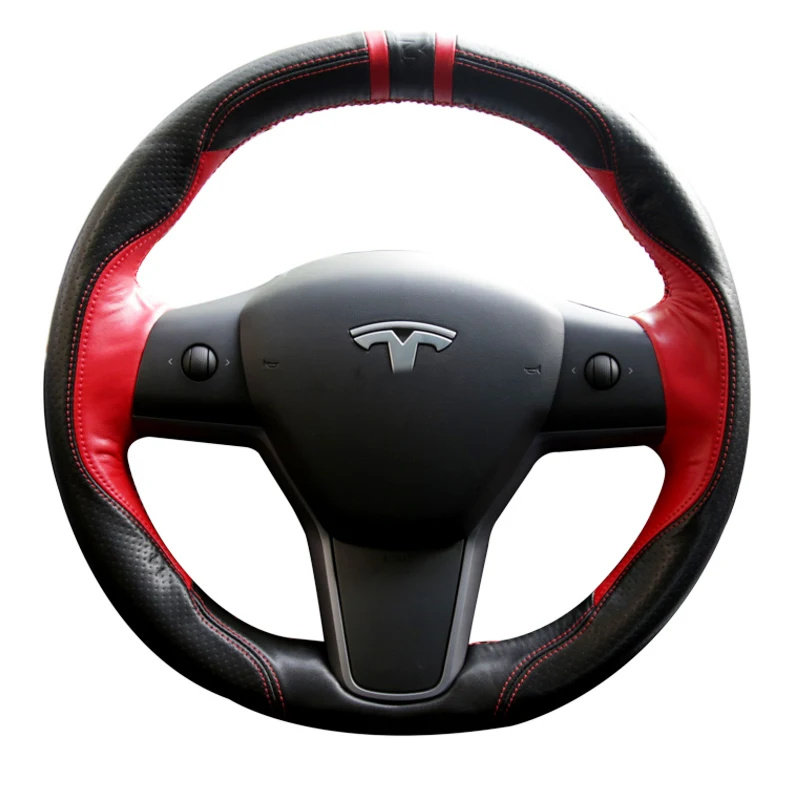 Модификация подходит для Tesla модель 3 крышка рулевого колеса модифицированные ручные аксессуары украшения - Название цвета: Black Red