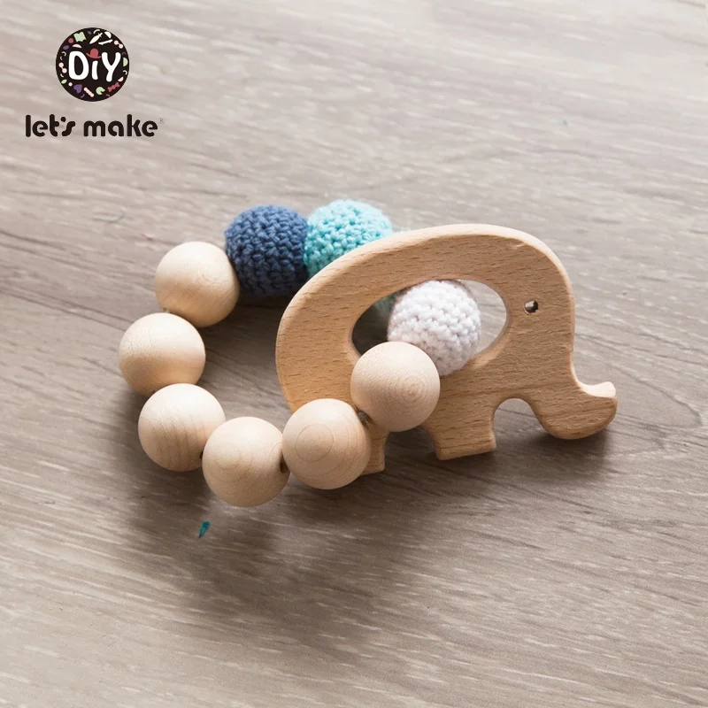 Elephant bracelet Давайте сделаем деревянный Прорезыватель детская кровать висячая погремушка игрушка сделать шум птица в форме слона крючком бусины браслет коляска клип детская погремушка - Цвет: Elephant bracelet