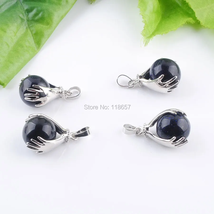 Натуральный Синий Песок драгоценные камни бусины Круглая ладонь посеребренный кулон Ювелирное Украшение 1