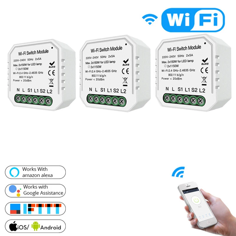 Wifi умный светильник-переключатель Diy выключатель модуль Smart Life/приложение Tuya дистанционное управление, работа с Alexa Echo Google Home 2 банда 2 способ - Комплект: 3 PCS