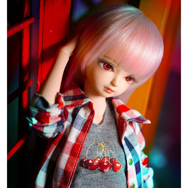 Fortune days 1/4 bjd бледно розовые волосы клетчатая рубашка брюки 45 см тело см|Куклы| |