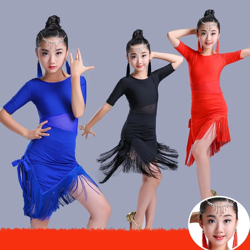 Kids Tassels Irregular Latin Dancewear Girls dance Dress Ballroom Rumba Tango | Детская одежда и обувь