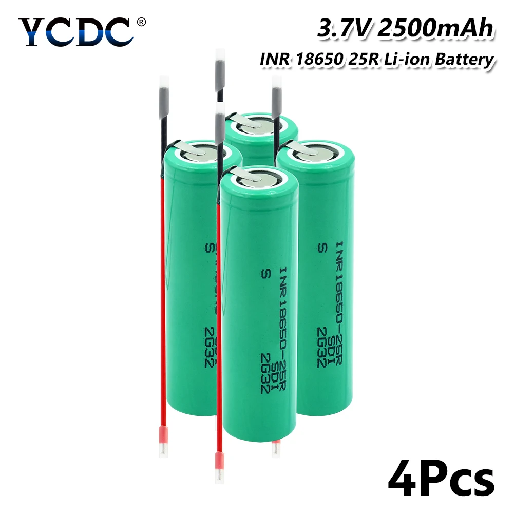 1/2/4 шт 3,7 V 2500 мА/ч, с плоским верхом INR 18650-25R Перезаряжаемые 18650 Батарея с 2 Diy провода для извилистый е сигалреты фонарь радио геймпад