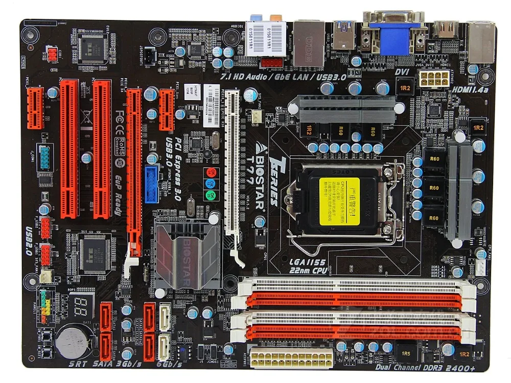 Купи Материнская плата для настольного ПК Biostar T77 LGA 1155 DDR3 для i7 i5 i3 CPU USB3.0 USB3.0 32 Гб SATA3 H77 за 3,839 рублей в магазине AliExpress